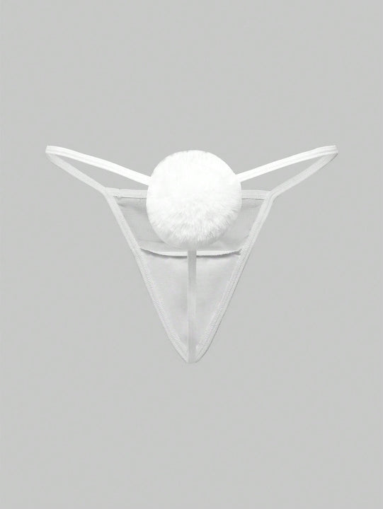 ROMWE Kawaii Conjunto de 3 piezas de tanga sexy con pompon de cola de conejo puro