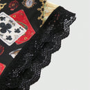 ROMWE J-Fashion Conjunto de 3 piezas de braguitas para mujeres con estampado de corazon y poker, parche de encaje y pierna cuadrada