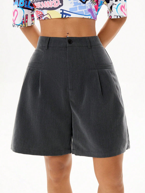 Coolane Shorts de traje con diseno plisado de moda para mujeres, adecuados para atuendos de primavera y verano con estilo callejero
