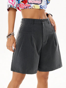 Coolane Shorts de traje con diseno plisado de moda para mujeres, adecuados para atuendos de primavera y verano con estilo callejero