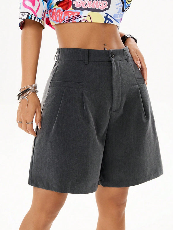 Coolane Shorts de traje con diseno plisado de moda para mujeres, adecuados para atuendos de primavera y verano con estilo callejero