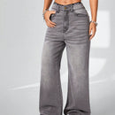 Coolane Jeans americanos de pierna ancha y lavado gris de alta calidad para mujer, sueltos y versatiles