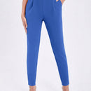 Essnce Pantalones largos de pliegues elegantes para mujer, elasticos, de unicolor y ajuste cenido para uso diario en el trabajo con bolsillos