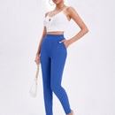 Essnce Pantalones largos de pliegues elegantes para mujer, elasticos, de unicolor y ajuste cenido para uso diario en el trabajo con bolsillos