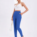 Essnce Pantalones largos de pliegues elegantes para mujer, elasticos, de unicolor y ajuste cenido para uso diario en el trabajo con bolsillos