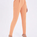 Essnce Pantalones informales de color liso y elasticos de cintura alta con pliegues y bolsillos para mujer