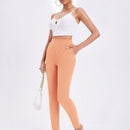 Essnce Pantalones informales de color liso y elasticos de cintura alta con pliegues y bolsillos para mujer