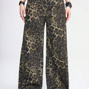 ROMWE Grunge Punk Jeans casuales Y2K de longitud completa con estampado de leopardo y pierna ancha para mujeres