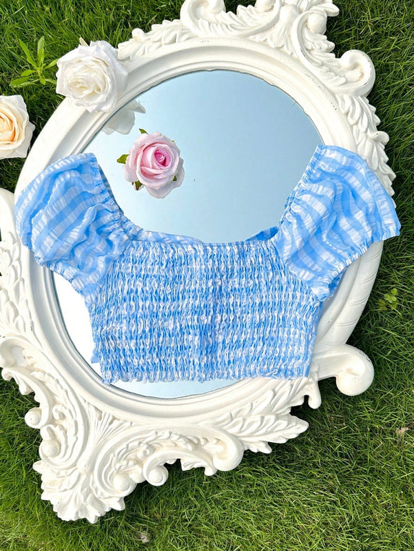 NEW  EZwear Top corto con estampado de cuadros, con lazo en la parte posterior y diseno delantero cruzado