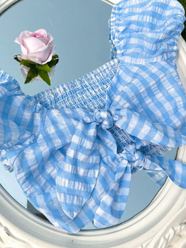 NEW  EZwear Top corto con estampado de cuadros, con lazo en la parte posterior y diseno delantero cruzado