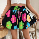 VCAY Shorts de mujer con estampado de plumeria (estampado aleatorio)