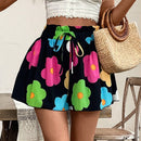 VCAY Shorts de mujer con estampado de plumeria (estampado aleatorio)