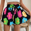 VCAY Shorts de mujer con estampado de plumeria (estampado aleatorio)