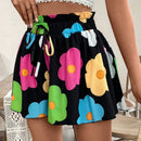 VCAY Shorts de mujer con estampado de plumeria (estampado aleatorio)