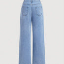 MOD Jeans casuales sueltos de pierna ancha para mujer con bordado de margaritas y bolsillos