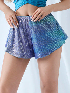 ICON Pantalones cortos de verano de pierna ancha y mini longitud con lentejuelas degradadas de moda para mujer