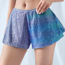 ICON Pantalones cortos de verano de pierna ancha y mini longitud con lentejuelas degradadas de moda para mujer