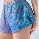 ICON Pantalones cortos de verano de pierna ancha y mini longitud con lentejuelas degradadas de moda para mujer