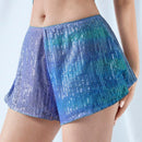 ICON Pantalones cortos de verano de pierna ancha y mini longitud con lentejuelas degradadas de moda para mujer