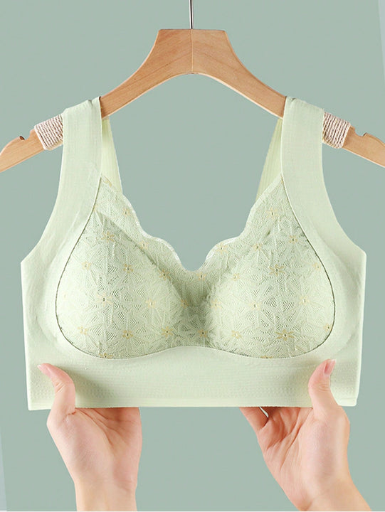 Sujetador de encaje sin costuras con paneles suavizantes de la espalda, correas elevadoras y almohadillas removibles para mujeres