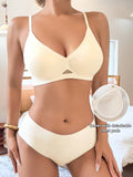 NEW Conjunto de sosten de gelatina sin costuras para mujer con diseno push-up y con huecos, con bragas transpirables, 2 piezas