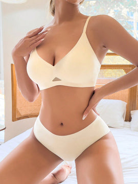 NEW Conjunto de sosten de gelatina sin costuras para mujer con diseno push-up y con huecos, con bragas transpirables, 2 piezas