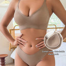 Conjunto de ropa interior sin costuras para mujeres de 2 piezas, sujetador con relleno ajustable y tangas comodas y transpirables