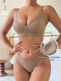 Conjunto de ropa interior sin costuras para mujeres de 2 piezas, sujetador con relleno ajustable y tangas comodas y transpirables