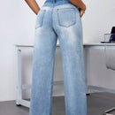 Essnce Pantalones Jeans de pierna ancha para mujeres con bolsillos, sueltos, de moda y casuales