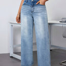 Essnce Pantalones Jeans de pierna ancha para mujeres con bolsillos, sueltos, de moda y casuales