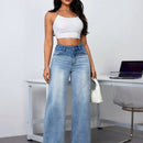 Essnce Pantalones Jeans de pierna ancha para mujeres con bolsillos, sueltos, de moda y casuales