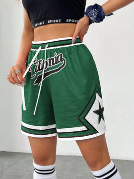 Coolane Bermudas sueltas para mujer con cordon y estampado de letras