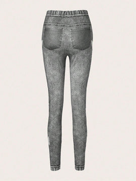 LUNE Leggings ajustados con cordon y estampado de mariposas para mujer