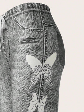 LUNE Leggings ajustados con cordon y estampado de mariposas para mujer