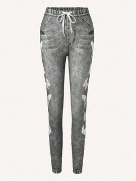 LUNE Leggings ajustados con cordon y estampado de mariposas para mujer