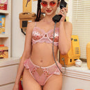 NEW  Conjunto de lenceria femenina simple con estampado y detalle de encaje