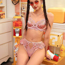 NEW  Conjunto de lenceria femenina simple con estampado y detalle de encaje