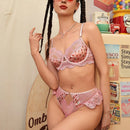 NEW  Conjunto de lenceria femenina simple con estampado y detalle de encaje