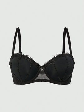 DesireSculpt Sencillo sosten push-up de encaje con aros para mujeres, 1 pieza