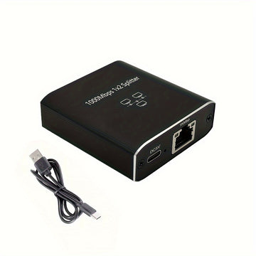 Adaptador divisor Gigabit Ethernet - Divisor de cable de red RJ45 de 1 a 2 puertos con alimentación USB - Uso compartido de conexión a Internet de doble dispositivo para Cat5/5e/6/7/8 - Divisor LAN Y RJ45 de alta velocidad de 1000 Mbps
