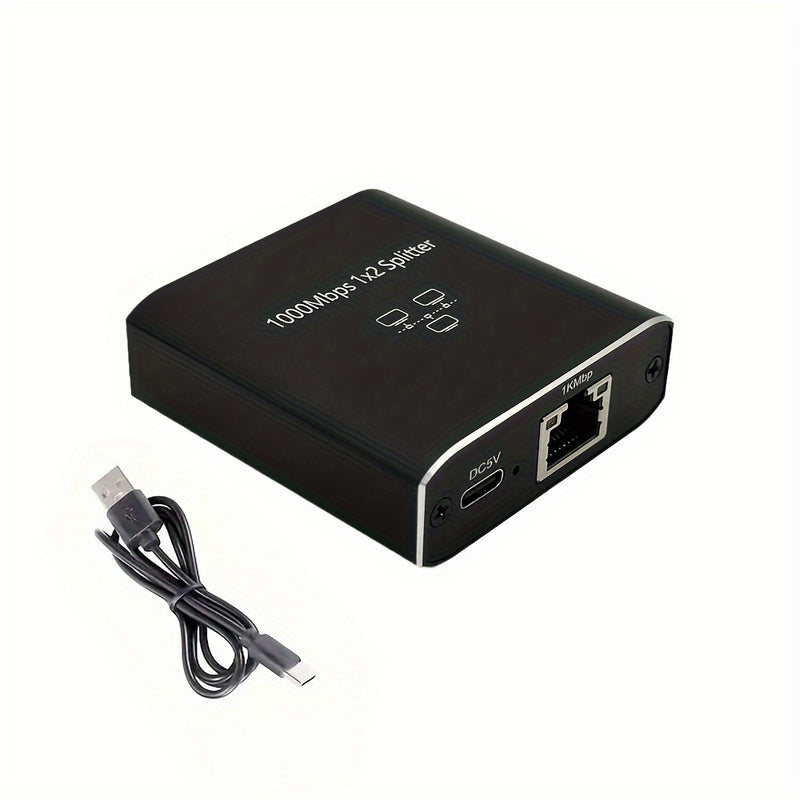 Adaptador divisor Gigabit Ethernet - Divisor de cable de red RJ45 de 1 a 2 puertos con alimentación USB - Uso compartido de conexión a Internet de doble dispositivo para Cat5/5e/6/7/8 - Divisor LAN Y RJ45 de alta velocidad de 1000 Mbps