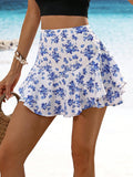 WYWH Shorts con dobladillo de volantes y estampado floral para mujer, perfectos para las vacaciones de verano en la playa