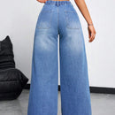 EZwear Jeans casuales holgados de pierna ancha para mujer con cintura alta y cinturon anudado