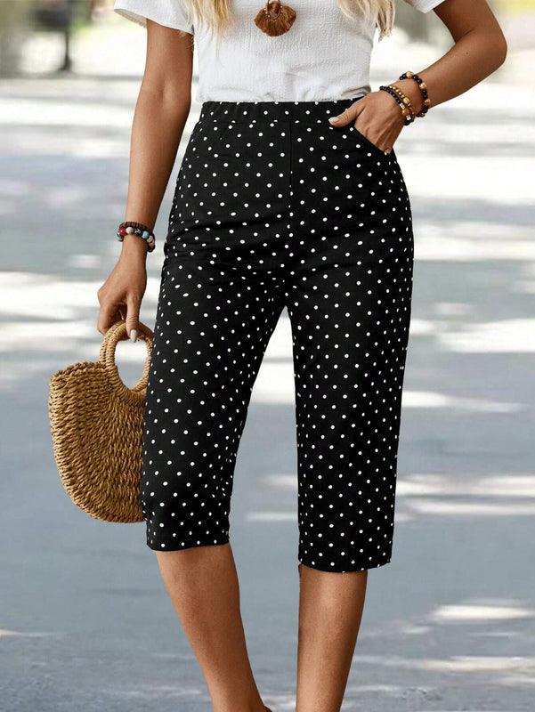 EMERY ROSE Pantalones capri de lunares impresos para mujer para vacaciones y tiempo libre