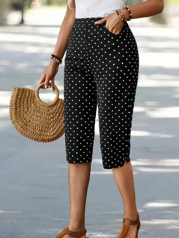 EMERY ROSE Pantalones capri de lunares impresos para mujer para vacaciones y tiempo libre