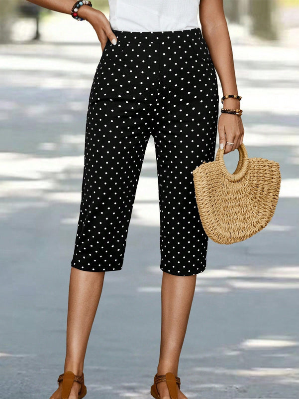 EMERY ROSE Pantalones capri de lunares impresos para mujer para vacaciones y tiempo libre