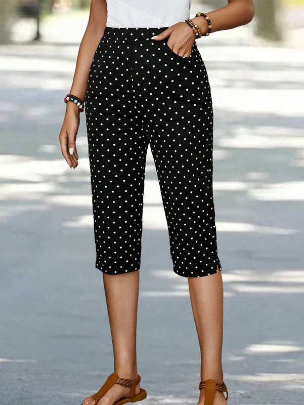 EMERY ROSE Pantalones capri de lunares impresos para mujer para vacaciones y tiempo libre