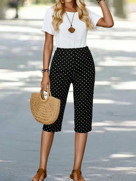 EMERY ROSE Pantalones capri de lunares impresos para mujer para vacaciones y tiempo libre