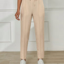 Pantalones casuales para mujer con cintura elastica con cordon, ajuste regular y bolsillos inclinados de unicolor