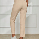 Pantalones casuales para mujer con cintura elastica con cordon, ajuste regular y bolsillos inclinados de unicolor